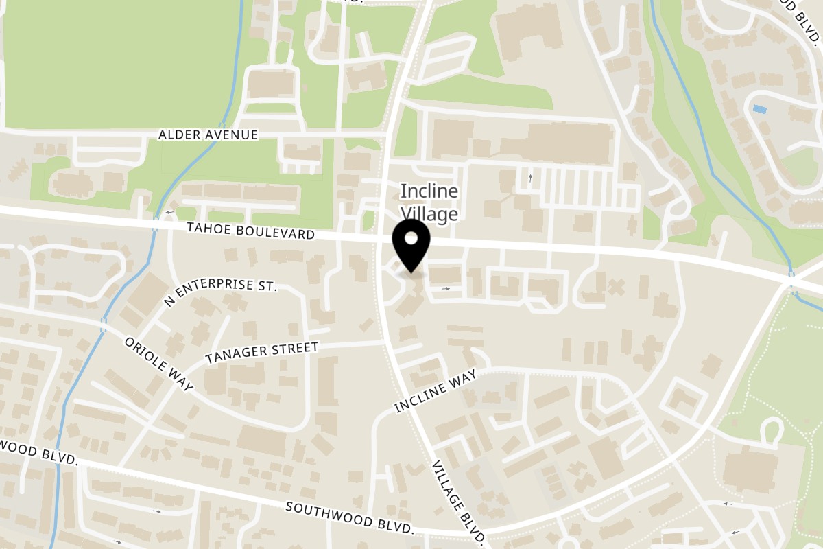 Map showing the location of Inclined Burgers and Brews Incline Village on 901 Tahoe Blvd in Incline Village